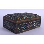 AN ANTIQUE RUSSIAN CLOISONNE ENAMEL RECTANGULAR CASKET decorated with birds and foliage. 12 cm x 8 c