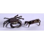 TWO JAPANESE BRONZE CRABS. Largest 1.6cm x 5.4cm x 3.4cm, total weight 44.8g