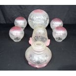 A collection of engraved glass lamp shades 24cm (7).