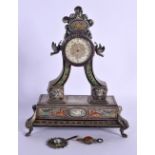 A FINE LATE 19TH CENTURY SWISS ENAMEL SILVER AND RUBY CLOCK decorated with swans and foliage. 640 gr