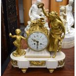 A LARGE EARLY 19TH CENTURY FRENCH ORMOLU AND MARBLE MANTEL CLOCK. 44 cm x 27 cm.