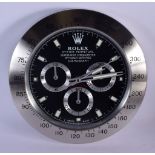 A ROLEX SHOP DISPLAY ADVERTISING WALL CLOCK. 33 cm diameter.