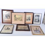 A collection of framed etchings and lithographs largest 18 x 24 cm (7).