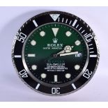 A ROLEX SHOP DISPLAY ADVERTISING WALL CLOCK. 33 cm diameter.