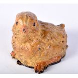 A COLD PAINTED BRONZE STAMP BOX IN THE FORM OF A CHICK. 5cm x 6cm x 5cm, weight 215.8g