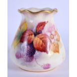 ROYAL WORCESTER SACK SHAPEDITH PIE CRUST RIM PAINTED WITH AUTUMNAL LEAVES AND VASE W BERRIES BY BLAK