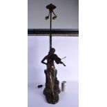 European School (19th Century) Bronze, Lamp, Musician. 90 cm x 15 cm.