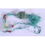 A CHINEESE NECKLACE WITH JADE TOGGLES. 60cm long, weight 55g