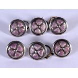 SIX SILVER AND ENAMEL BUTTONS. 1.4cm diameter, total weight 13g