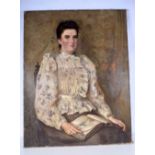 A large Oil on canvas portrait of a female signed with monogram CW 91 x 71 cm