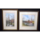 Ken Messer (1931-2018) A pair of framed watercolours depicting riverside scenes in Oxford 33 x 20 cm