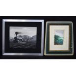 A framed oil on board by John Fay of a Locomotive together with a small oil largest 20 x 25 cm