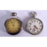 A SILVER WALTHAM VERGE POCKET WATCH TOGETHER WITH ANOTHER. Hallmarked Birmingham 1924, Case 5.1cm,