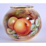 ROYAL WORCESTER VASE PAINTED BY ROBERTS WITH PEACHES AND CHERRIES, BLACK MARK 7cm High