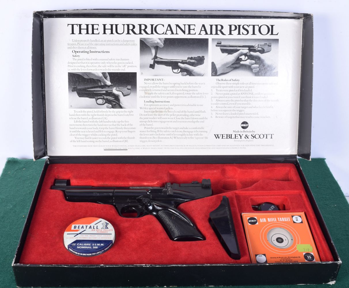 A boxed Webley Hurricane air pistol .22.