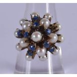 A 14K GOLD, PEARL & SAPPHIRE RING. Size M, weight 4.7g