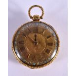 A GEORGIAN 18CT GOLD POCKET WATCH THE FACE INSET WITH TURQUOISE CABOCHONS MARKIN THE HOURS. Hallmark