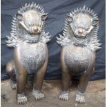 A LARGE PAIR OF SOUTH EAST ASIAN BRONZE PALACE FOO DOGS. 103cm x 48cm x 32cm each.