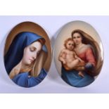 TWO LATE 19TH CENTURY EUROPEAN PORCELAIN PLAQUES painted with saints. 17 cm x 12 cm. (2)