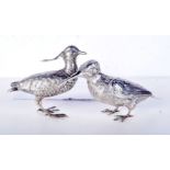 TWO SILVER GAME BIRDS. Largest 10.6cm x 13cm x 1.5cm, total weight 414g