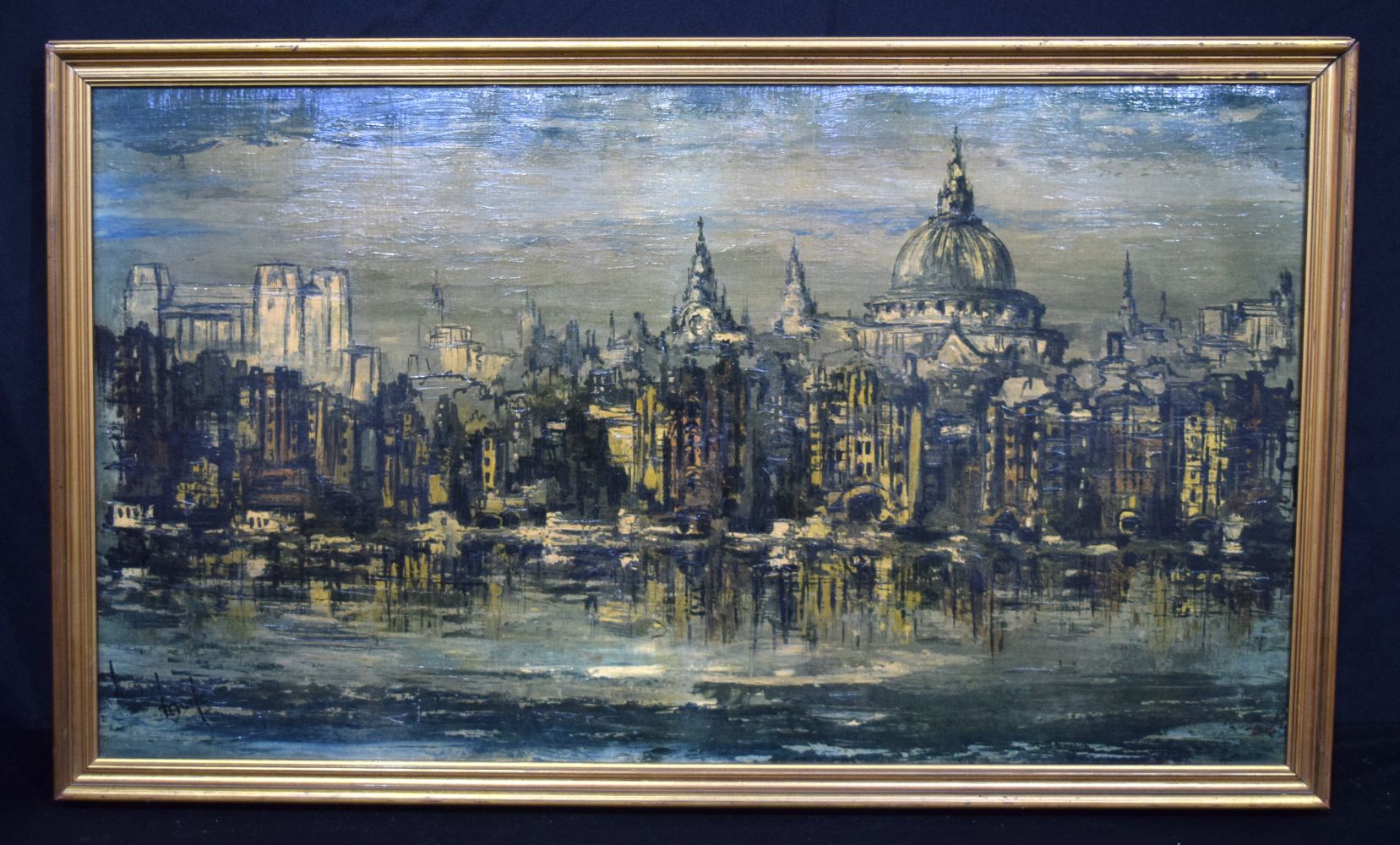 A framed glisse on canvas by Ben Maile of London 51 x 90 cm.