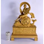 A LARGE EARLY 19TH CENTURY FRENCH ORMOLU MANTEL CLOCK decorated with a female riding upon a fish. 48