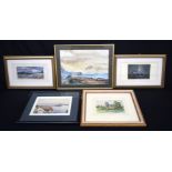 A collection of framed watercolours largest 28 x 39cm (5)