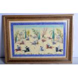 An Islamic framed Ivory panel depicting polo players 27 x 35 cm