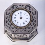 A MASONIC SILVER NIELLO DESK CLOCK. 4.2cm x 7.2cm, weight 208g