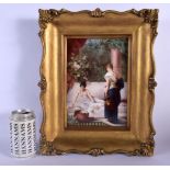A LARGE EARLY 20TH CENTURY AUSTRIAN VIENNA PORCELAIN PLAQUE painted with semi clad nudes within an i