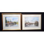 Ken Messer (1931-2018) A pair of framed watercolours depicting riverside scenes in Oxford 30 x 39 cm