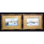 A pair of framed water colours of ships on the Thames 15 x 25 cm (2).