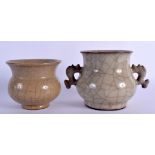 TWO CHINESE GE TYPE CENSERS 20th Century. Largest 12 cm x 14 cm. (2)