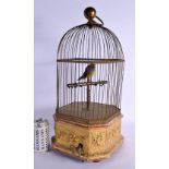 A LARGE 19TH CENTURY EUROPEAN GILTWOOD CASES AUTOMATON SINGING BIRD CAGE formed with a single bird,
