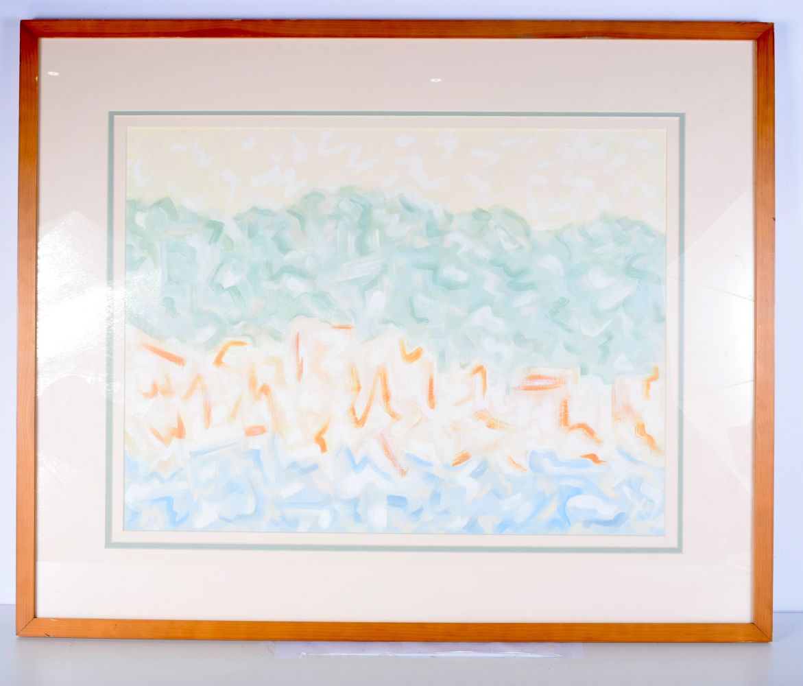 Sharon Gee framed acrylic on canvas entitled " Riveria " 45 x 59 cm .