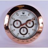 A ROLEX SHOP DISPLAY ADVERTISING WALL CLOCK. 33 cm diameter.