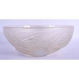 A FRENCH R LALIQUE GLASS BOWL decorated with flowers. 23 cm diameter.