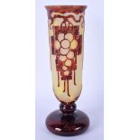 A FRENCH LE VERRE FRANCAIS SCHNEIDER CAMEO GLASS VASE decorated with foliage. 20 cm x 5 cm.