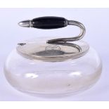 A SCOTTISH SILVER PLATED CURLING STONE INKWELL. 8 cm wide.