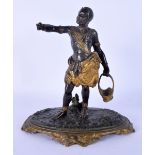 A RARE 19TH CENTURY FRENCH BRONZE FIGURE OF A FEMALE HUNTER modelled wearing robes. 19 cm x 13 cm.