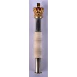 AN ANTIQUE IVORY AND WHITE METAL GILDED CROWN TIP STAFF Parker Field & Sons, 233 Holburn, London. 19