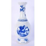 A 19TH CENTURY CHINESE BLUE AND WHITE PORCELAIN VASE Kangxi style, painted with landscapes. 26 cm hi