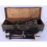 A VINTAGE BOXED SET OF SCOTTISH BAGPIPES. Box 63 cm wide.