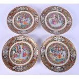 A SET OF FOUR 19TH CENTURY CHINESE CANTON FAMILLE ROSE PLATES Qing. 19 cm diameter. (4)