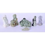 SIX EARLY 20TH CENTURY CHINESE CARVED JADEITE FIGURES in various forms and sizes. Largest 7.5 cm x 4