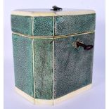 A CHARMING ANTIQUE IVORY AND SHAGREEN TEA CADDY AND COVER of octagonal form. 12.5 cm x 12 cm.