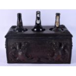 A RARE ANTIQUE SHIPS CHILLED WINE BY THE GLASS DECANTER BOX decorated with mythical men. 40 cm x 24