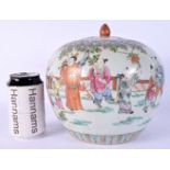 A CHINESE QING DYNASTY FAMILLE ROSE GINGER JAR AND COVER painted with figures. 22 cm x 17 cm.