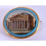 A FINE 19TH CENTURY ITALIAN MICRO MOSAIC BROOCH decorated with a building. 18 grams. 4 cm x 3 cm.