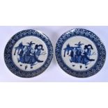 A PAIR OF 19TH CENTURY CHINESE BLUE AND WHITE PORCELAIN PLATES Kangxi style. 24 cm diameter.